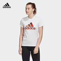 adidas 阿迪达斯 女子跑步运动印花休闲透气白色短袖T恤女