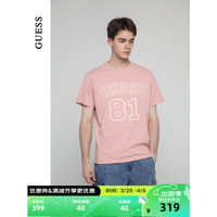 GUESS24年春季男女同款欧美休闲宽松数字全棉短袖T恤-M4RI22K8FQ4 G6J1-藕色 XL