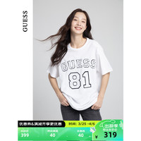 GUESS24年春季男女同款欧美休闲宽松数字全棉短袖T恤-M4RI22K8FQ4 G011-白色 S