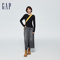 Gap 盖璞 女装春季2024新款前开衩修身牛仔半裙时尚拼接高腰长裙874444