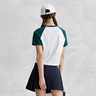 卡帕（Kappa）复古运动短袖2024女简约撞色休闲T恤圆领夏季半袖 玻璃绿-3066 M