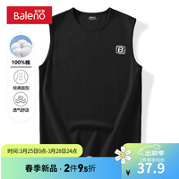 班尼路字母B纯棉背心男美式简约休闲舒适吸汗运动跑步潮流黑色坎肩 【纯棉】-黑#MBB白框X M