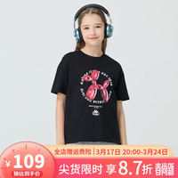 Kappa Kids卡帕儿童夏季短袖可爱图案舒适全棉简约百搭女童T恤校园上衣 黑色   130