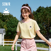 Semir 森马 短袖T恤女甜美撞色2023夏季新款凉感抗菌上衣甜美风 深蓝80870 155/80A/S