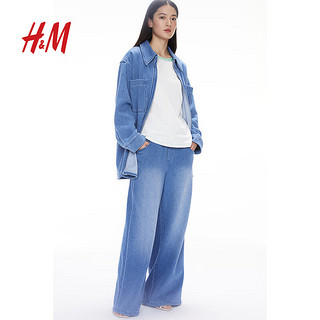 H&M2024春季女装牛仔阔腿裤1234666 牛仔蓝 155/60A