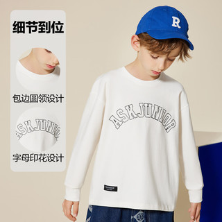 ASK JUNIOR春季男童t恤休闲儿童落肩袖儿童字母长袖打底衫 白色 110