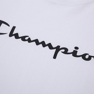 Champion冠军T恤夏季纯棉胶印草写logo休闲纯色运动短袖T恤男女款 白色 M