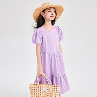 笛莎（DEESHA）笛莎Deesha 童装女童连衣裙2024夏季儿童浪漫木耳边泡泡袖棉布裙 紫藤色 140
