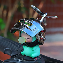 网红可爱小黄鸭头盔电瓶车汽车载摆件自行车电动摩托车装饰品玩偶 绿色小龙人镜面三级头