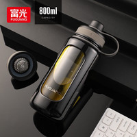 富光 玻璃杯大容量泡茶水杯运动便携夏天双层水杯男户外出行喝茶杯子 黑色 800ml
