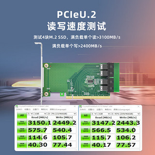 EB-LINK PCIe3.0 X16转四口SFF8643接口转SFF8639 U.2转接卡NVMe SSD固态硬盘扩展卡