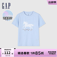 Gap 盖璞 女童2024春季亮片纯棉圆领短袖T恤儿童柔软亲肤上衣890400 蓝色 140cm(M)亚洲尺码