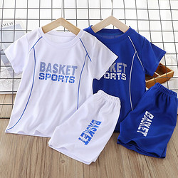 珑淼轩 儿童夏季球服套装短袖套韩版字母运动套装两件套男宝女宝宝速干衣 B57运动球服套装-白色