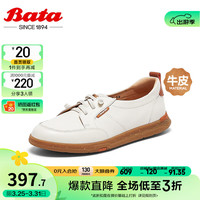 Bata休闲鞋女2024春季牛皮软底百搭通勤木作运动鞋AV211AA4 米白 38