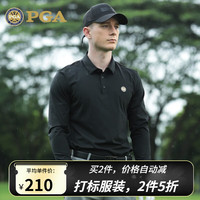 PGA高尔夫服装男长袖T恤 秋冬运动球衣 男装衣服高弹面料 PGA 101300-黑色 L