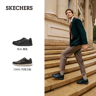 斯凯奇（Skechers）男鞋休闲商务皮鞋 流行软底缓震舒适鞋子男77156 黑色/BLK 40