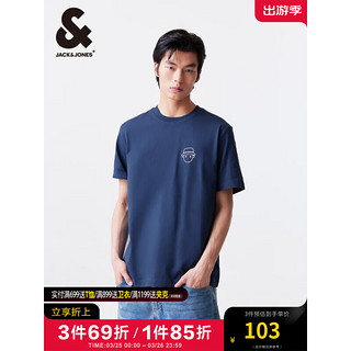 杰克·琼斯（JACK&JONES）夏季休闲潮流发泡图案纯棉圆领头像短袖T恤男224201208 E41深蓝色 常规 E41深蓝色 190/108A/XXL