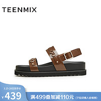 TEENMIX 天美意 一字带复古厚底凉鞋女外穿凉拖休闲拖鞋2024夏新款CQC14BL4