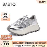 百思图24夏季新款时髦复古运动阿甘鞋厚底圆头女休闲鞋I7106BM4