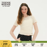 Teenie Weenie小熊女装2024春装褶皱肌理提花短袖T恤木耳边女 象牙白 165/M