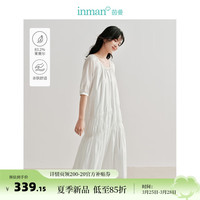 茵曼（INMAN）莱赛尔丝光连衣裙2024夏季女装U领倾斜打揽宽松显瘦长裙 银河白 M