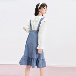LEDIN 乐町 牛仔双色收腰背带裙秋季女乖巧甜连衣裙