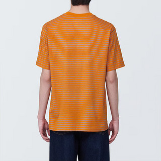 无印良品（MUJI）男式 天竺织 圆领短袖T恤 男士打底衫男款 夏季AB1MKA4S 橙色条纹 L (175/100A)