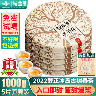 新益号 普洱茶生茶饼冰岛古树茶2022春茶冰岛甜云南临沧七子饼生普洱茶叶 5片整提+送1片1000克*1份