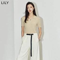 LILY 2024夏新款女装时尚复古通勤款修身显瘦短袖毛针织衫打底衫女