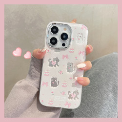 urjjear誉捷可爱少女心蝴蝶结猫咪适用苹果15pro手机壳iphone14带链条