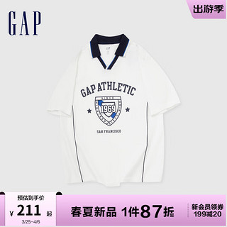 Gap男女装2024夏季纯棉印花logo翻领短袖T恤球服上衣885849 白色 170/92A(M) 亚洲尺码