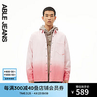 ABLE JEANS 欧帛牛仔 24春季反叛时代吊染渐变洗水宽松街头长袖大衬衫男士741085 桃夭粉 XXS