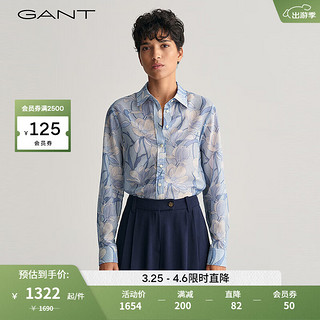 GANT甘特2024春夏女士印花桑蚕丝长袖衬衫4300317 474淡蓝色 36