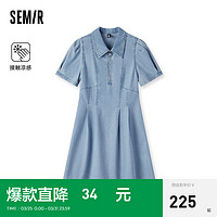 森马（Semir）森柔牛仔|森马牛仔连衣裙女泡泡袖2024夏季凉感短裙 牛仔中蓝88201 155/80A/S