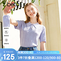 Betu 百图 女装春夏新款毛针织衫减龄时髦POLO领蝴蝶结针织衫女2302T02 紫色 M