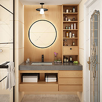 日式浴室柜现代轻奢实木卫生间双盆洗手盆柜组合台下盆大理石定制