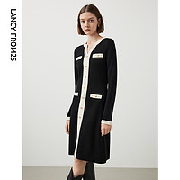 朗姿 法式羊毛高腰显瘦V领气质高级感设计感女2022冬季新款连衣裙