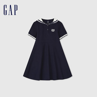 Gap女童2024春季柔软透气水手领短袖连衣裙儿童装长裙890492 海军蓝 160cm(XL)亚洲尺码