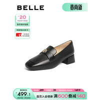 百丽乐福鞋女2024春季舒适通勤气质百搭一脚蹬单鞋B2A1DAA4 黑色 34