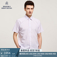 Brooks Brothers BrooksBrothers）男士24春夏经典版免烫府绸格纹短袖正装衬衫 6020-蓝粉格纹 15