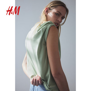 H&M2024春季女装上衣休闲时尚百搭柔软汗布棉质T恤0979329 浅绿色/Voila L'ete 160/88A