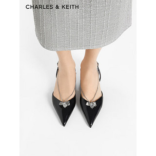 CHARLES&KEITH24夏季法式尖头平底链条凉鞋女CK1-70900512 Black Box黑色 38