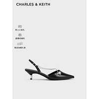 CHARLES&KEITH24夏尖头细跟后空交叉链条凉鞋女CK1-61720188 Black Box黑色 34