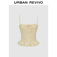 UR2024夏季女甜美少女感荷叶边系带吊带针织背心UWL940054 裸杏色 M