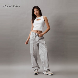 Calvin Klein Jeans24春夏女士性感辣妹不对称剪裁镂空背心T恤J223349 YAF-月光白 S