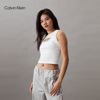 Calvin Klein Jeans24春夏女士性感辣妹不对称剪裁镂空背心T恤J223349 YAF-月光白 S