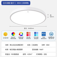 FSL佛山照明吸顶灯Ra97高显全光谱护眼豁免级蓝光卧室灯沐光系列 全光谱护眼丨绅士白丨36w