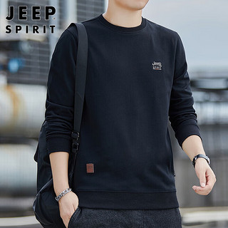 Jeep 吉普 卫衣男秋季韩版休闲长袖T恤男圆领百搭男装 黑色 3XL