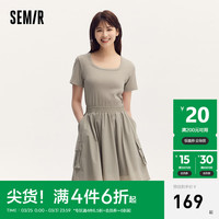 Semir 森马 连衣裙女假两件盐系潮流百搭2024夏季方领修身短裙小个子 沙卡50401 155/80A/S