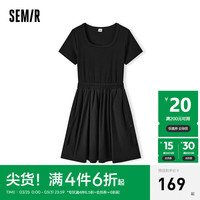 森马 Semir连衣裙女假两件盐系潮流百搭2024夏季方领修身短裙小个子 黑色90001 160/84A/M